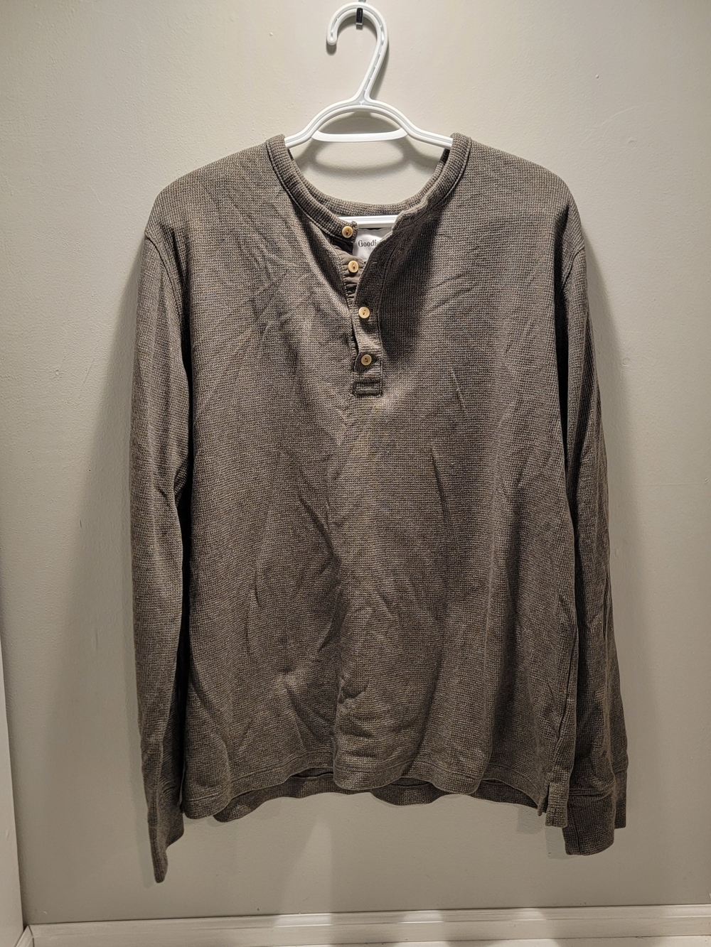 Goodfellow Long Sleeve Henley Shirt - Taupe